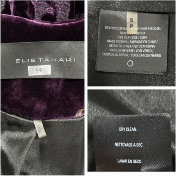 Elie Tahari Purple Velvet Embroidered Clasp-Up Jacket Size S - Picture 10 of 10